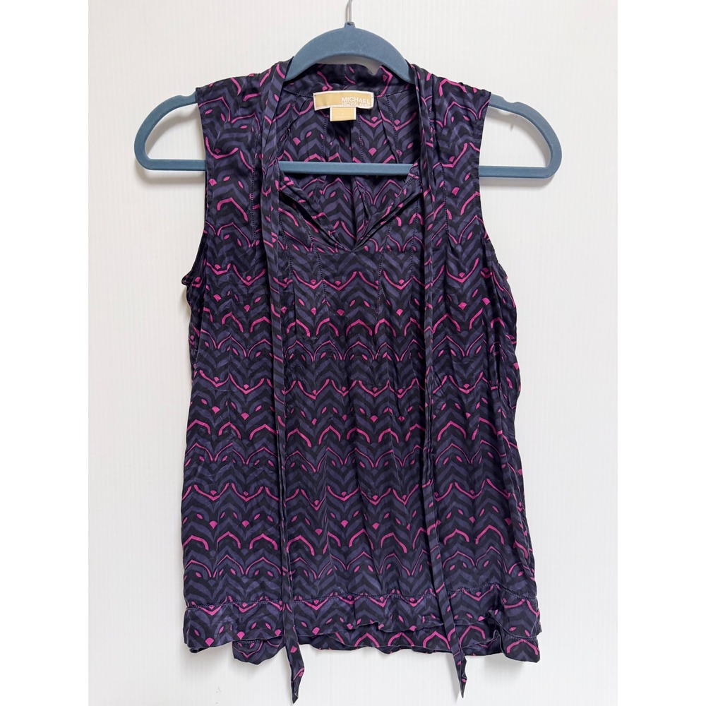 Michael Michael Kors Purple Pink Geometric Chevron Tie Neck Sleeveless Blouse 4
